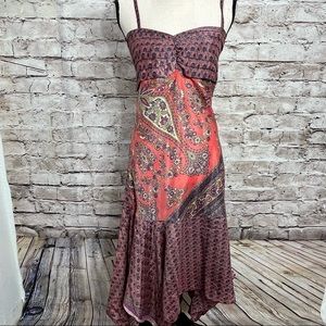 India Boutique - Uneven Hem Style Short Multicolor Smocked Dress Paisley…